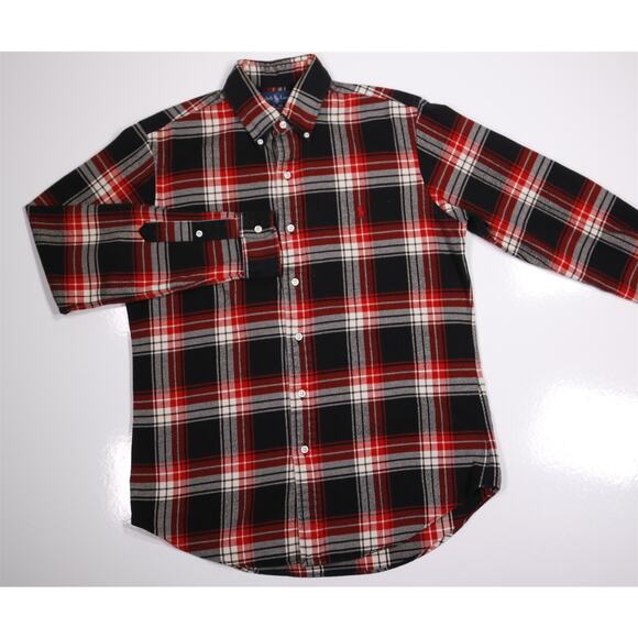 Ralph Lauren Men Custom Fit Red Black White Plaid Flannel Button-Up Shirt Medium - Picture 2 of 7